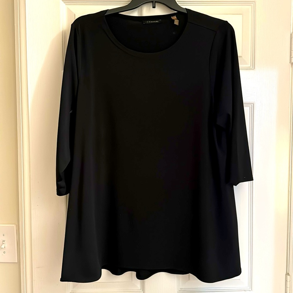 Tahari Women's Solid Black  Long Sleeve Flowy Shirt Size 2X